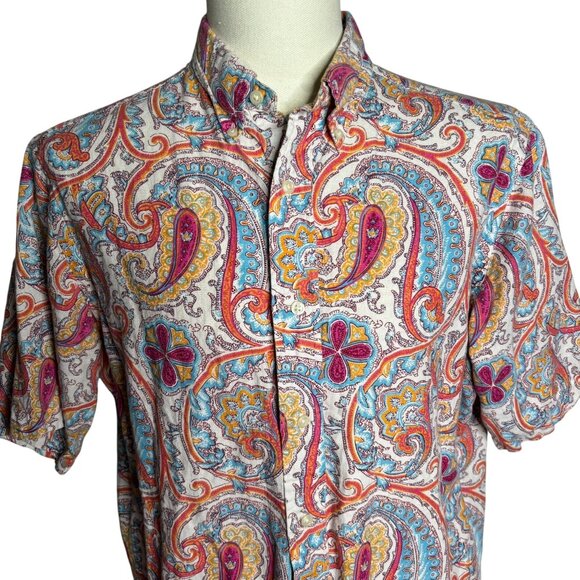 Daniel Cremieux Button Down Linen Shirt M White Tailored Fit Paisley - Picture 2 of 6